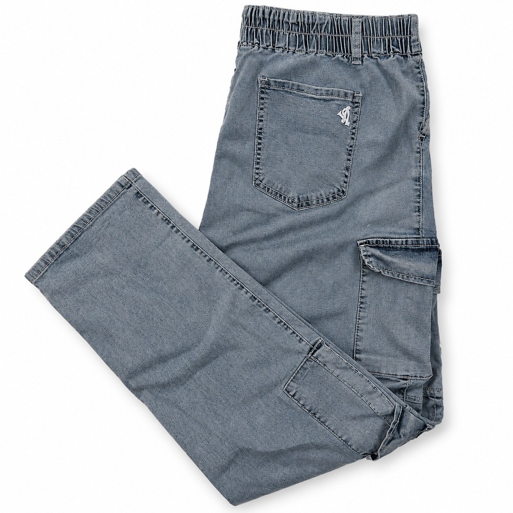 VIP Cargo Jeans Womens 15/16 Blue Denim Elastic Waist Straight Leg Pockets